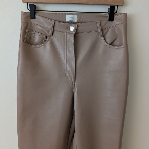Aritzia Wilfred Womens 8 Tan Faux Leather Pants Bikercore Cyberpunk Preppy - Picture 3 of 8